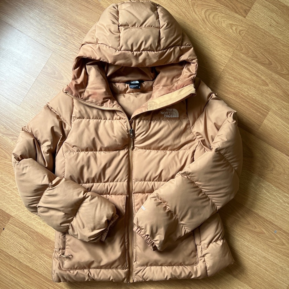 The North Face Womens Gotham Jacket Tan Brown Recycled Down Puffer Coat Hood Med